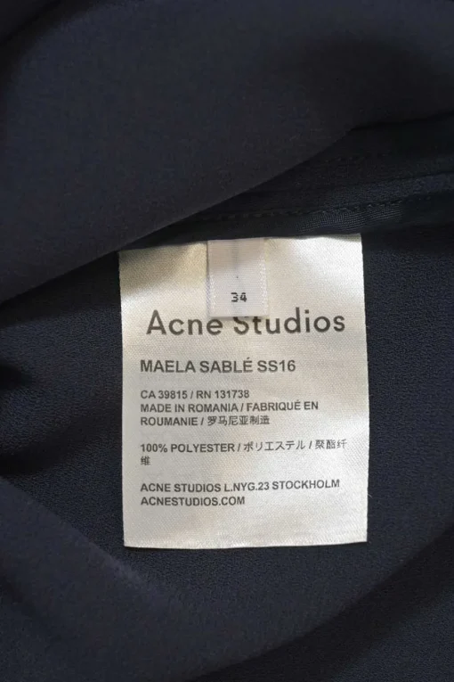 Navy polyester crêpe Maela Sablé high-low sleeveless crew-neck top with fixed flap panel