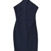 Navy polyester-blend criss-cross Grecian neck mini sheath dress