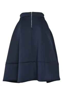 Navy polyester-blend neoprene pull-on A-line cricle midi skirt