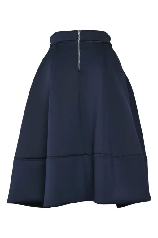 Navy polyester-blend neoprene pull-on A-line cricle midi skirt