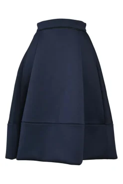Navy polyester-blend neoprene pull-on A-line cricle midi skirt
