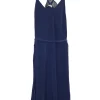 Navy sand-washed silk pullover lace-trimmed tie-waist racerback slip dress with adjustable spaghetti straps