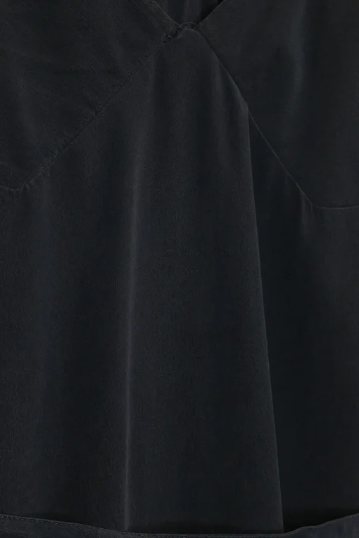 Navy sand-washed silk pullover lace-trimmed tie-waist racerback slip dress with adjustable spaghetti straps