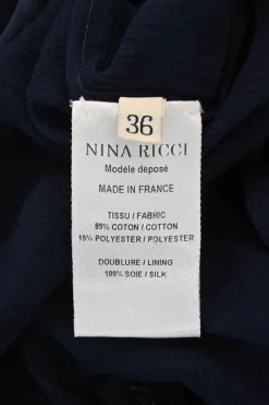 Navy semi-sheer raw edge cotton floral lace short sleeve blouse