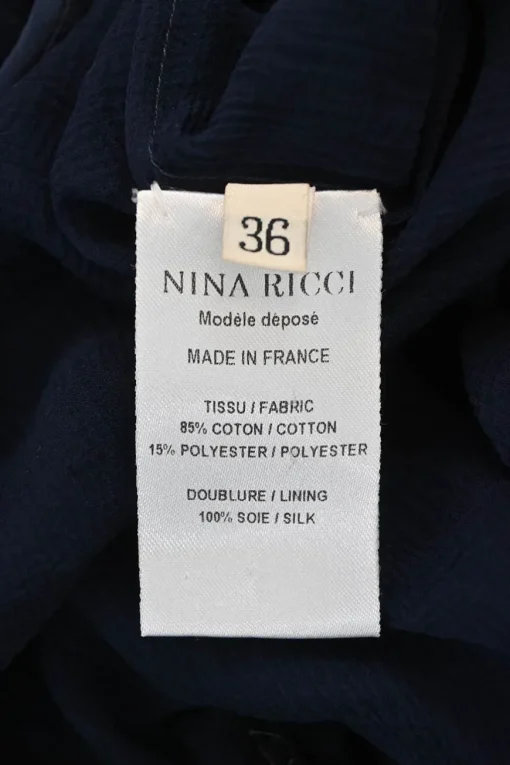 Navy semi-sheer raw edge cotton floral lace short sleeve blouse