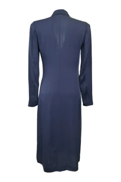 Navy silk Amitara wrap-effect notch collar midi shirt dress