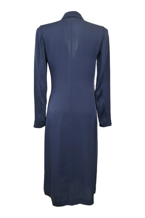 Navy silk Amitara wrap-effect notch collar midi shirt dress