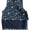 Navy silk foiled star motif layered sleeveless blouse with mesh insert