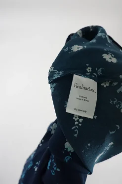 Navy silk Midnight floral print Amelia midi slip dress with adjustable spaghetti straps