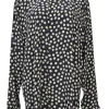 Navy silk polka dot print classic collar button-front shirt