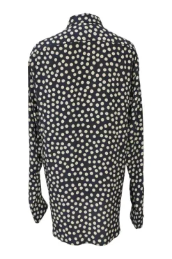 Navy silk polka dot print classic collar button-front shirt