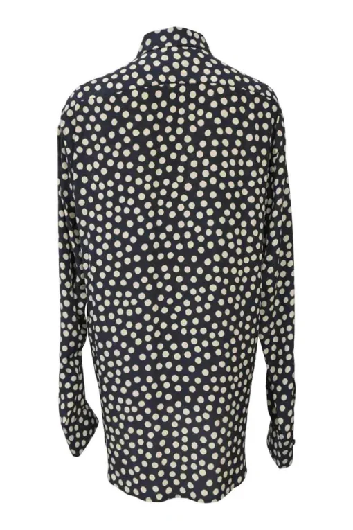 Navy silk polka dot print classic collar button-front shirt