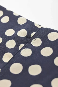 Navy silk polka dot print classic collar button-front shirt