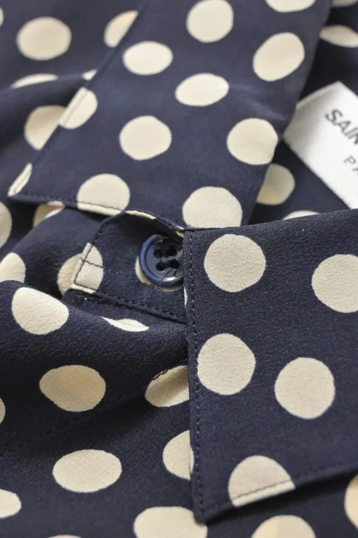 Navy silk polka dot print classic collar button-front shirt