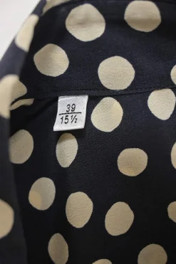 Navy silk polka dot print classic collar button-front shirt