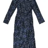 Navy silk star digi-print Overture tie-waist shirt dress