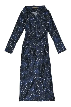 Navy silk star digi-print Overture tie-waist shirt dress