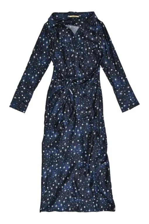 Navy silk star digi-print Overture tie-waist shirt dress