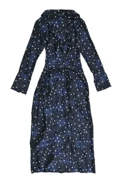 Navy silk star digi-print Overture tie-waist shirt dress