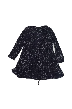 Navy silk star print Alexandra plunge wrap mini ruffle dress