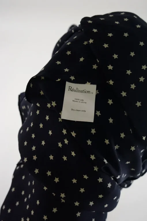 Navy silk star print Alexandra plunge wrap mini ruffle dress