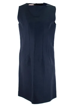 Navy sleeveless mini dress with square neckline