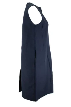 Navy sleeveless mini dress with square neckline