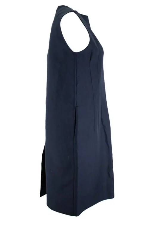 Navy sleeveless mini dress with square neckline