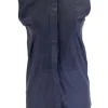 Navy sleeveless top with pleated panels