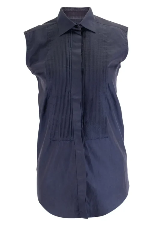 Navy sleeveless top with pleated panels