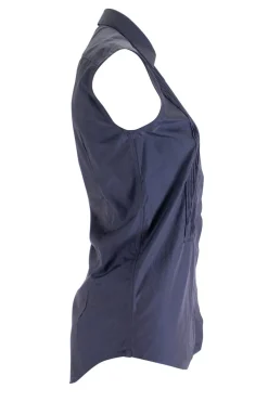 Navy sleeveless top with pleated panels