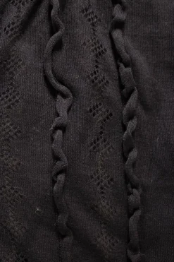 Navy slim fit knitted cardigan with ruffles and perforated pattern