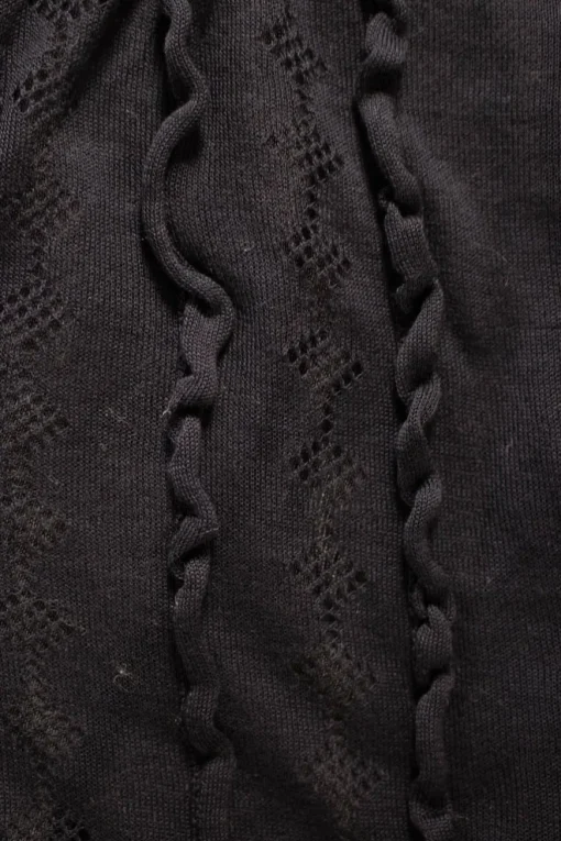 Navy slim fit knitted cardigan with ruffles and perforated pattern