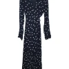 Navy viscose chiffon polka dot print Barra wrap midi dress