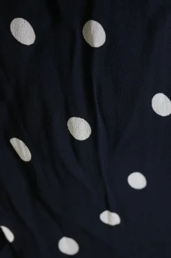 Navy viscose chiffon polka dot print Barra wrap midi dress