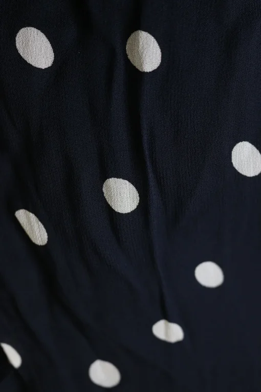 Navy viscose chiffon polka dot print Barra wrap midi dress