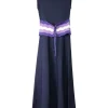Navy viscose-blend fully-fashioned pullover A-line midi knit sleeveless dress with racked rib lace-up belt