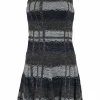 Navy viscose-blend glitter check jacquard knit sleeveless mini dress