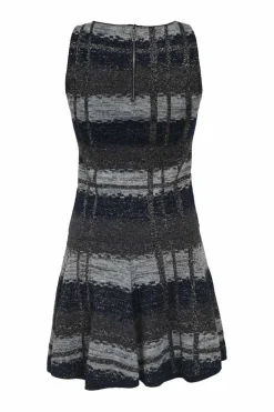 Navy viscose-blend glitter check jacquard knit sleeveless mini dress