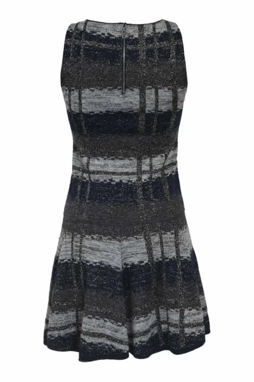 Navy viscose-blend glitter check jacquard knit sleeveless mini dress
