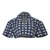 Navy viscose-silk blend check 'Le Haut Bebi' cropped spread collar top