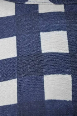 Navy viscose-silk blend check 'Le Haut Bebi' cropped spread collar top