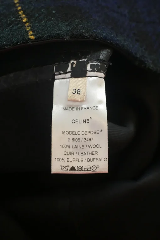 Navy wool Glen check tweed sleeveless A-line knee-length dress with contrasting leather waistband