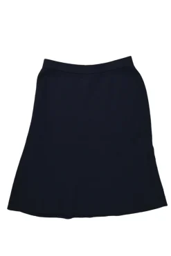 Navy wool-blend interlock knit pull-on A-line mini skirt with elasticated waistband