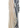 Neutral and navy paneled bias-cut silk tie-waist plunge neck blouson midi dress
