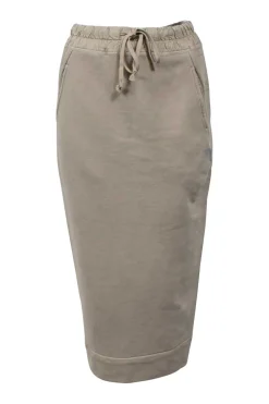 Neutral cotton fleece high-waist knee-length pencil skirt