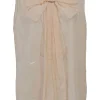 Neutral semi-sheer cotton-blend bow-embellished sleeveless blouse