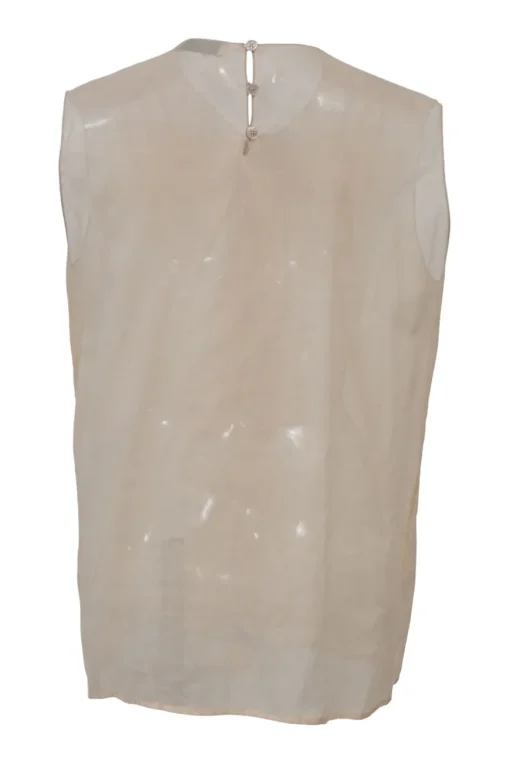Neutral semi-sheer cotton-blend bow-embellished sleeveless blouse
