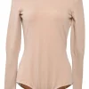 Neutral wool-blend double-knit long sleeve keyhole back bodysuit