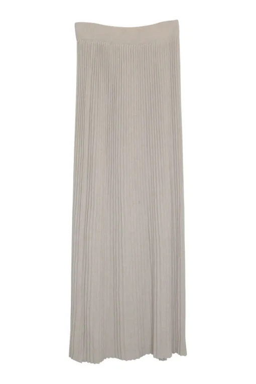 Oatmeal viscose-blend rib pull-on maxi skirt with elasticated waistband